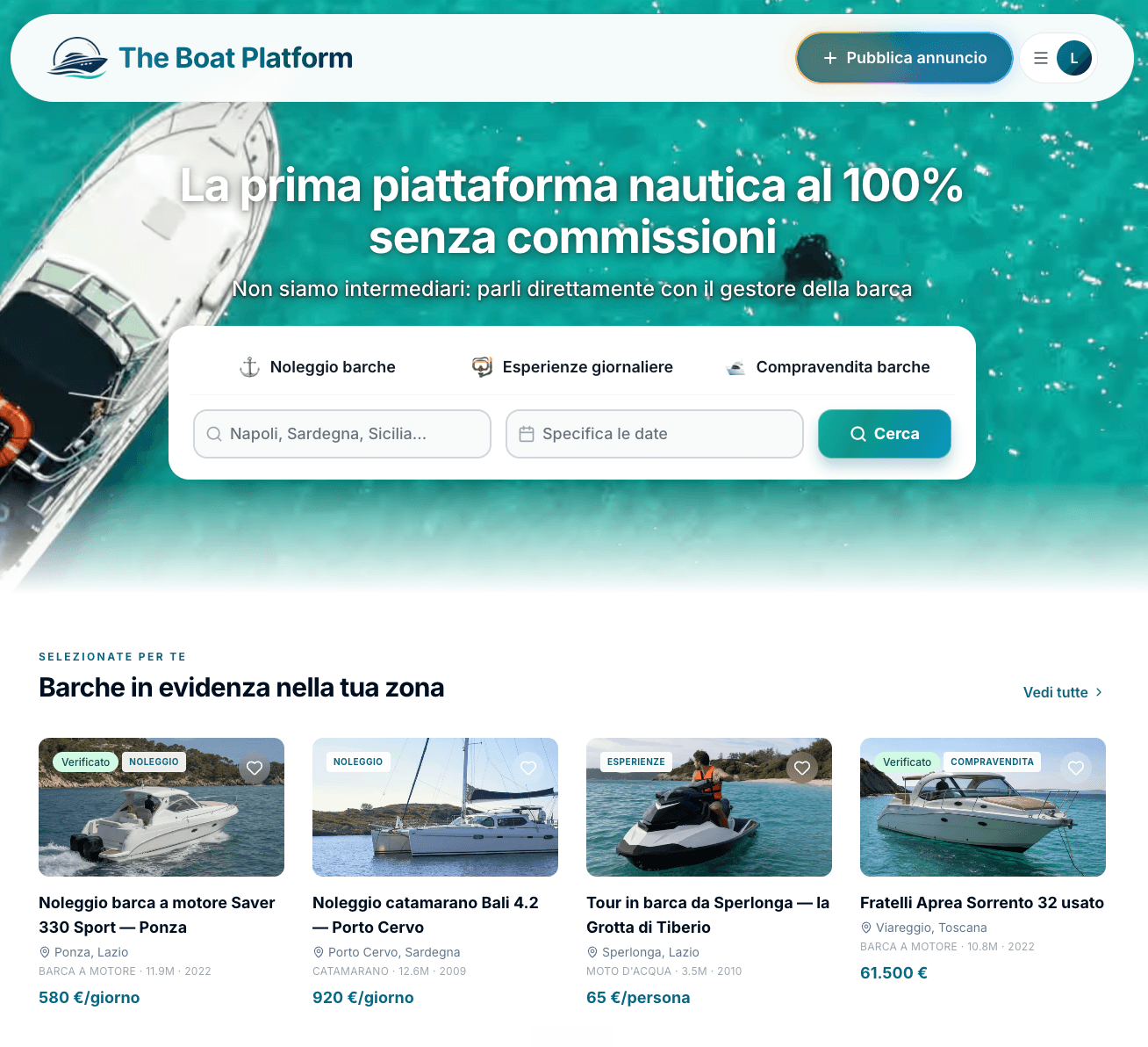 The Boat Platform public marketplace homepage